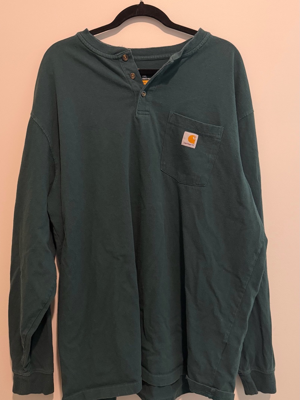 Carhartt Men’s Forest Green Long-Sleeve Henley Pocket Shirt